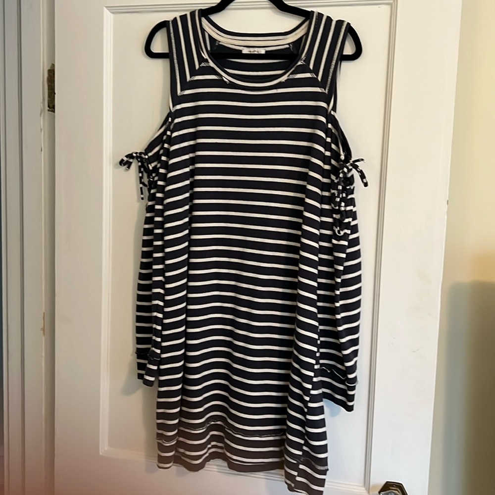 Maurice’s XXL XL Sweatshirt stripes cold shoulder mini dress navy cream